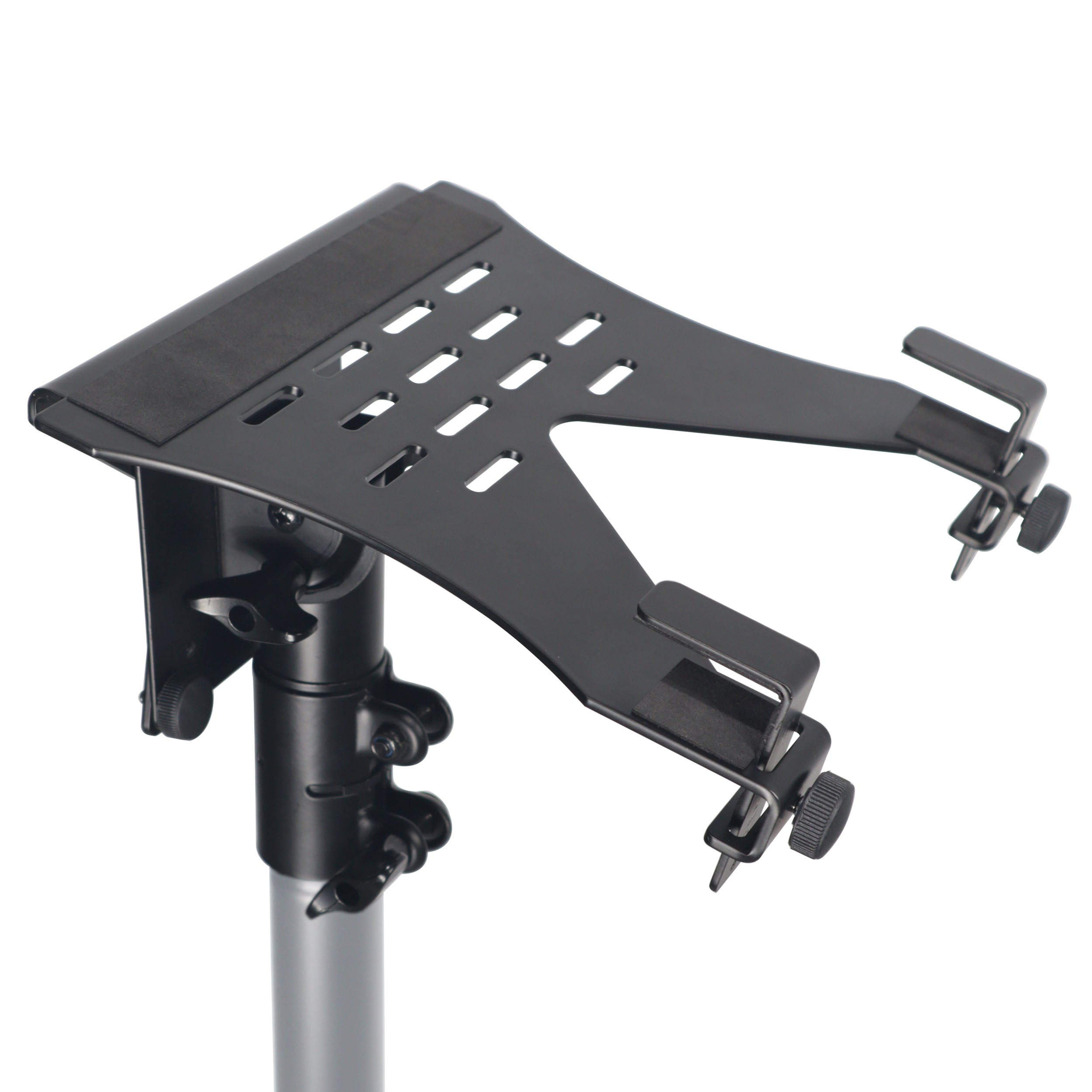 Universal Laptop Tray + VESA Monitor Mounting Bracket fits on Speaker Stand 1-3/8" Pole Black