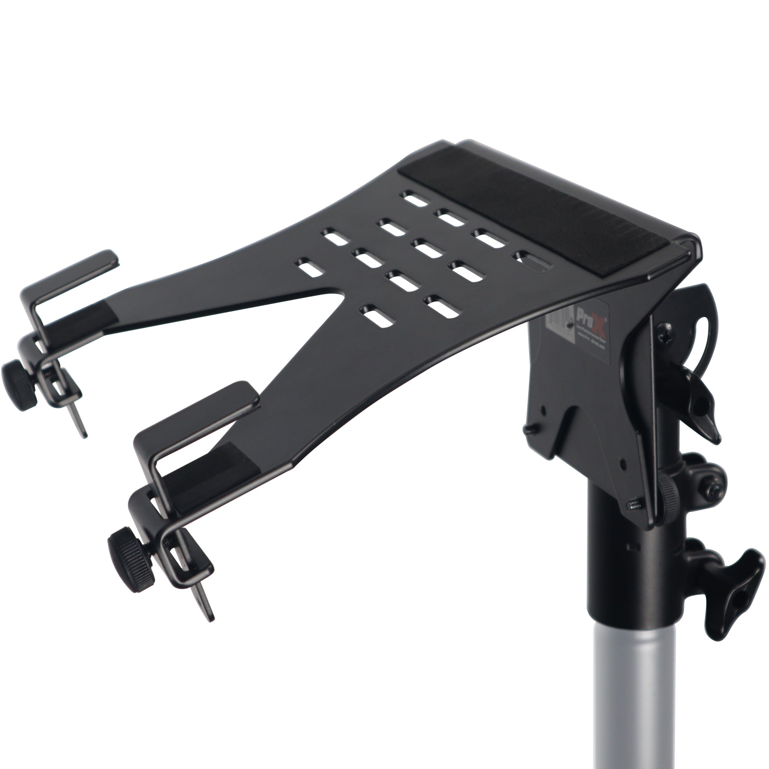 Universal Laptop Tray + VESA Monitor Mounting Bracket fits on Speaker Stand 1-3/8" Pole Black