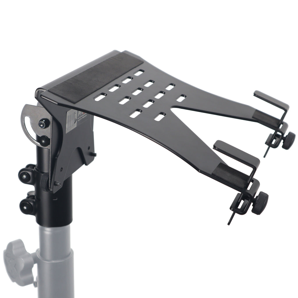 Universal Laptop Tray + VESA Monitor Mounting Bracket fits on Speaker Stand 1-3/8" Pole Black