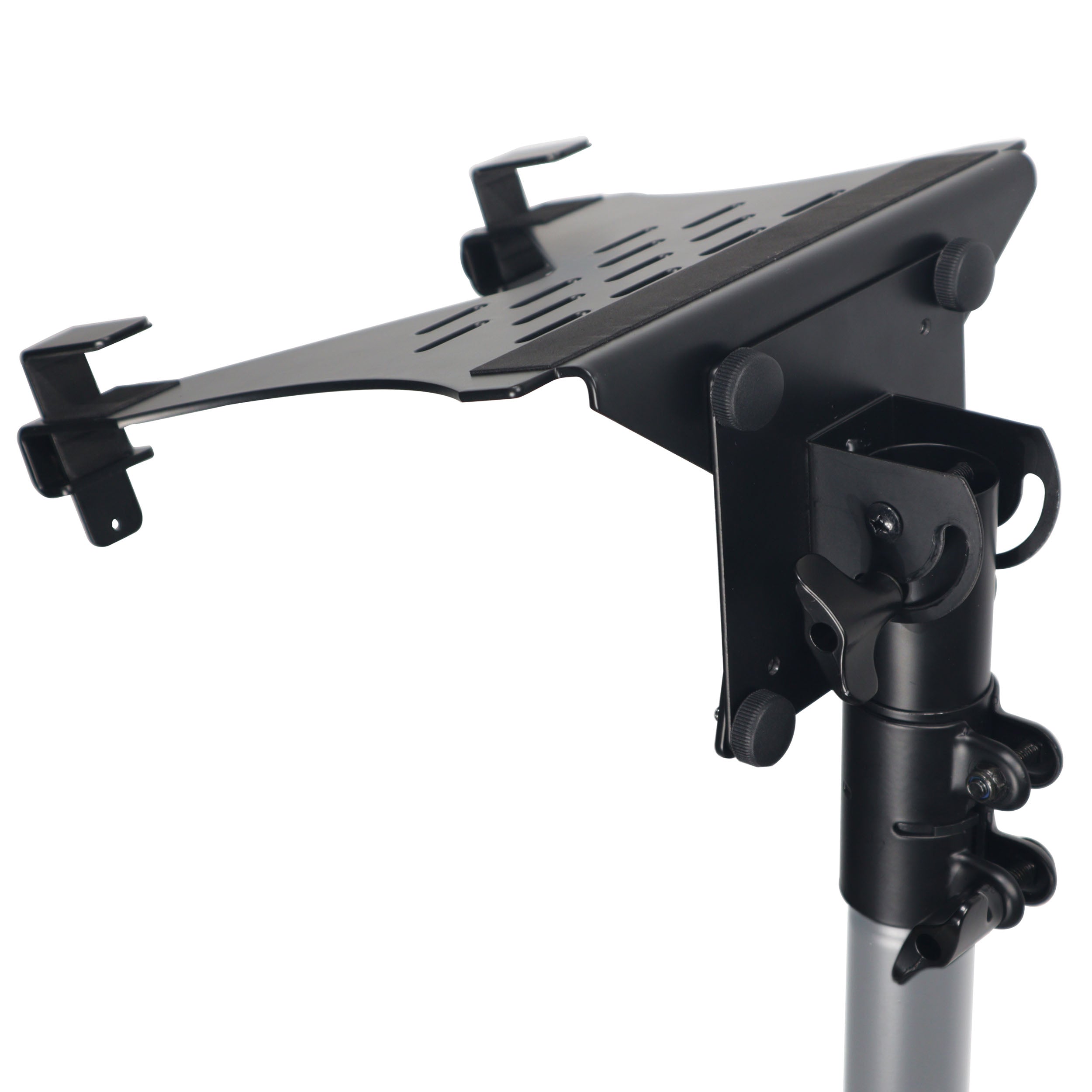 Universal Laptop Tray + VESA Monitor Mounting Bracket fits on Speaker Stand 1-3/8" Pole Black