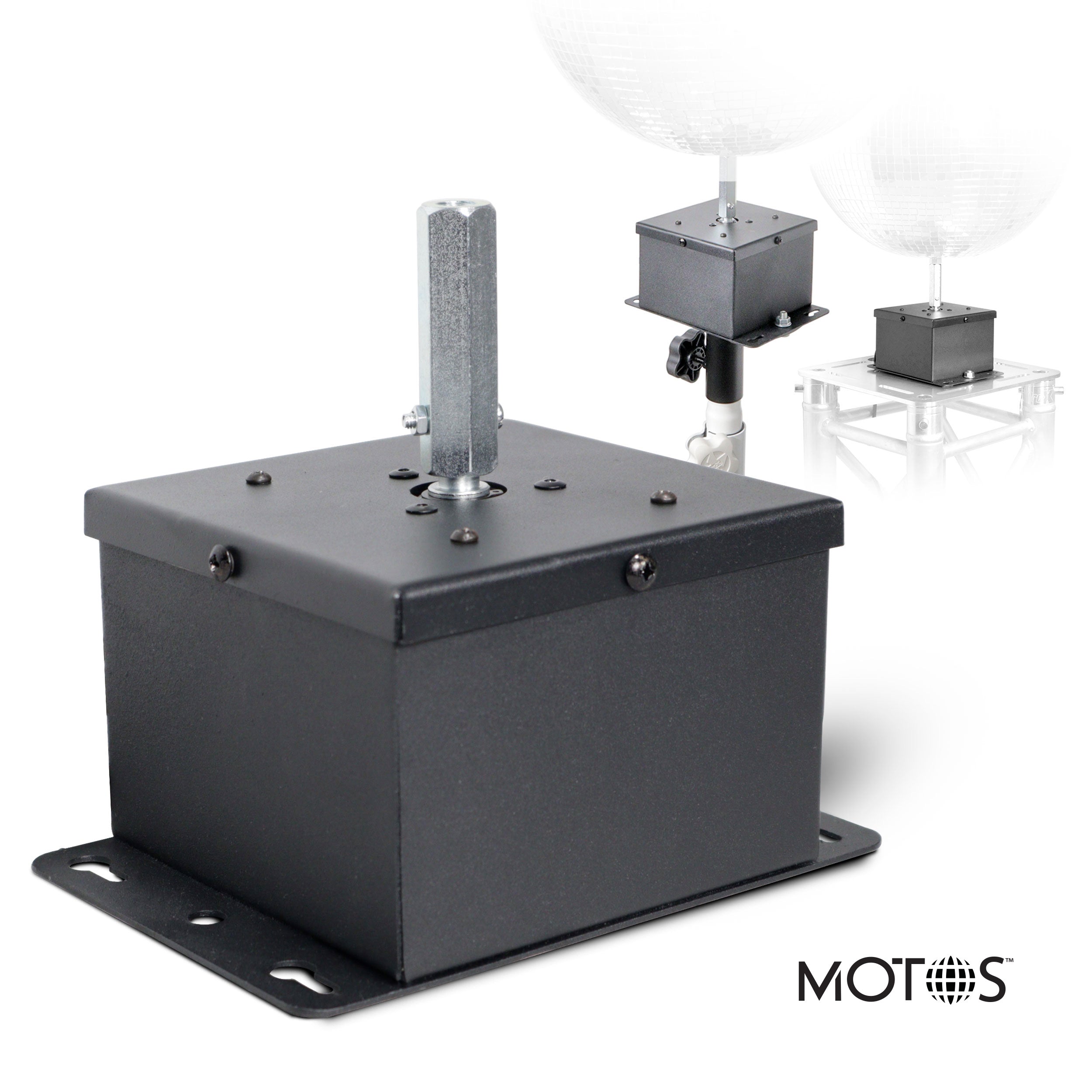 MOTOS Upright Mirror Ball Oscillating 1RPM Motor – Mounts up to 30" Mirror Balls Black Finish