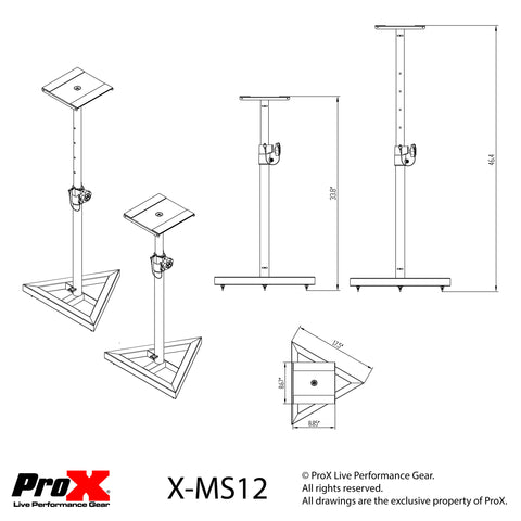 Pair of Studio Monitor Stands Speaker Platform Telescoping Height Adjustment W-Rubberized Platform and Wide Base