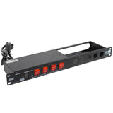 4 Way Powerkon to Edison AC Power 1U Rack Mountable Power Strip 5x Punched D-Series 15A Breaker On Off LED Toggle Switches