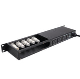 4 Way Powerkon to Edison AC Power 1U Rack Mountable Power Strip 5x Punched D-Series 15A Breaker On Off LED Toggle Switches