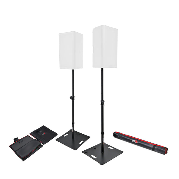 POLARIS Portable Speaker and Lighting Pair Stand Kit with Base Plate, Adjustable Pole, and Carry Bags - Black Finish