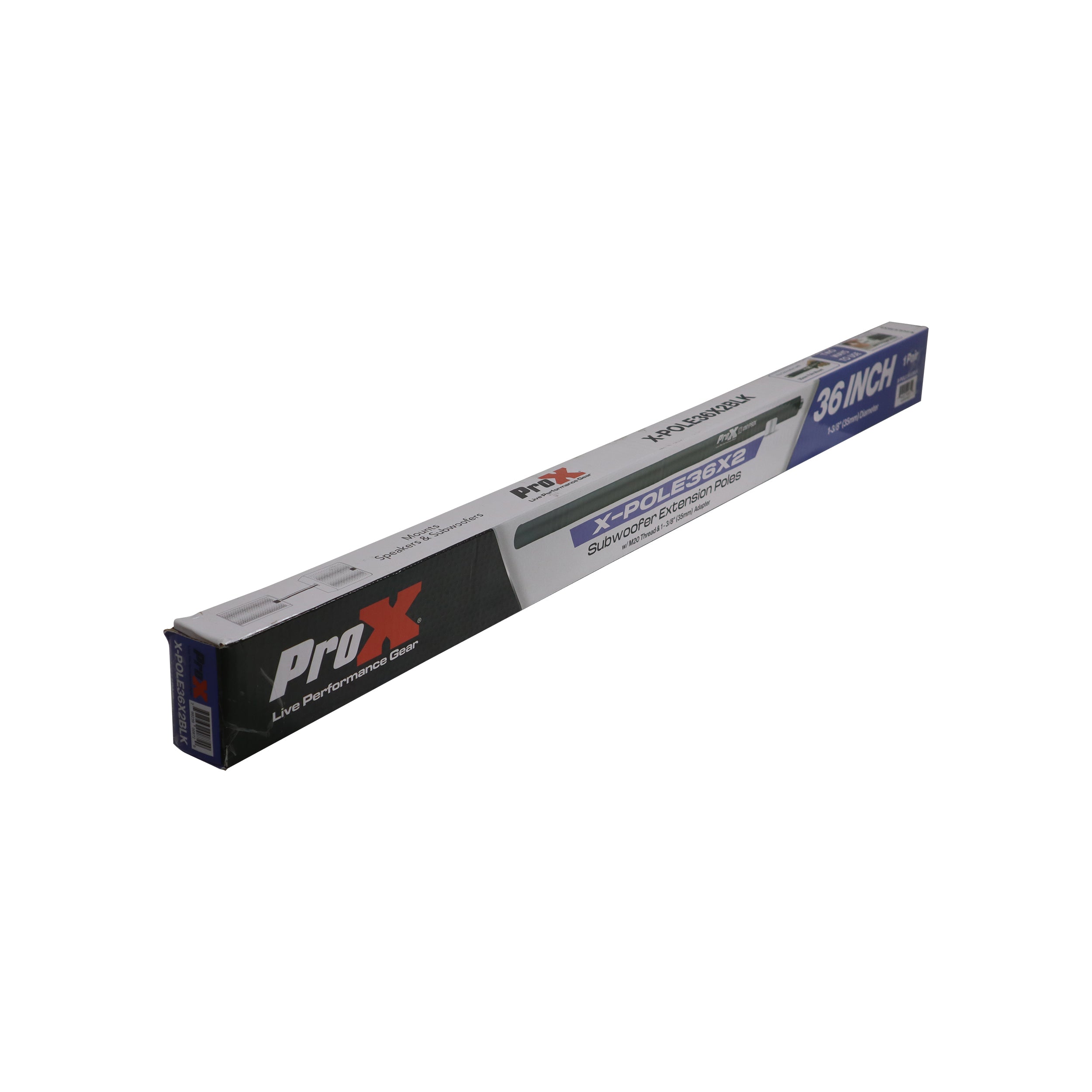 36" Set of 2 Speaker Extension Poles with M20 Thread and 1-3/8 in. Adapter – Black, 200 lb Capacity