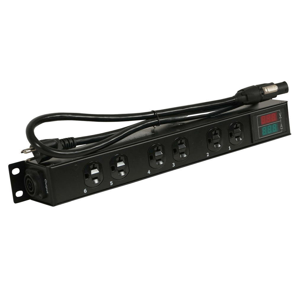 TARA 6-Outlet Edison NEMA 5-20R Power Distribution Box with True1 IN/OUT, LED Voltage and Current Display 20A Power Center