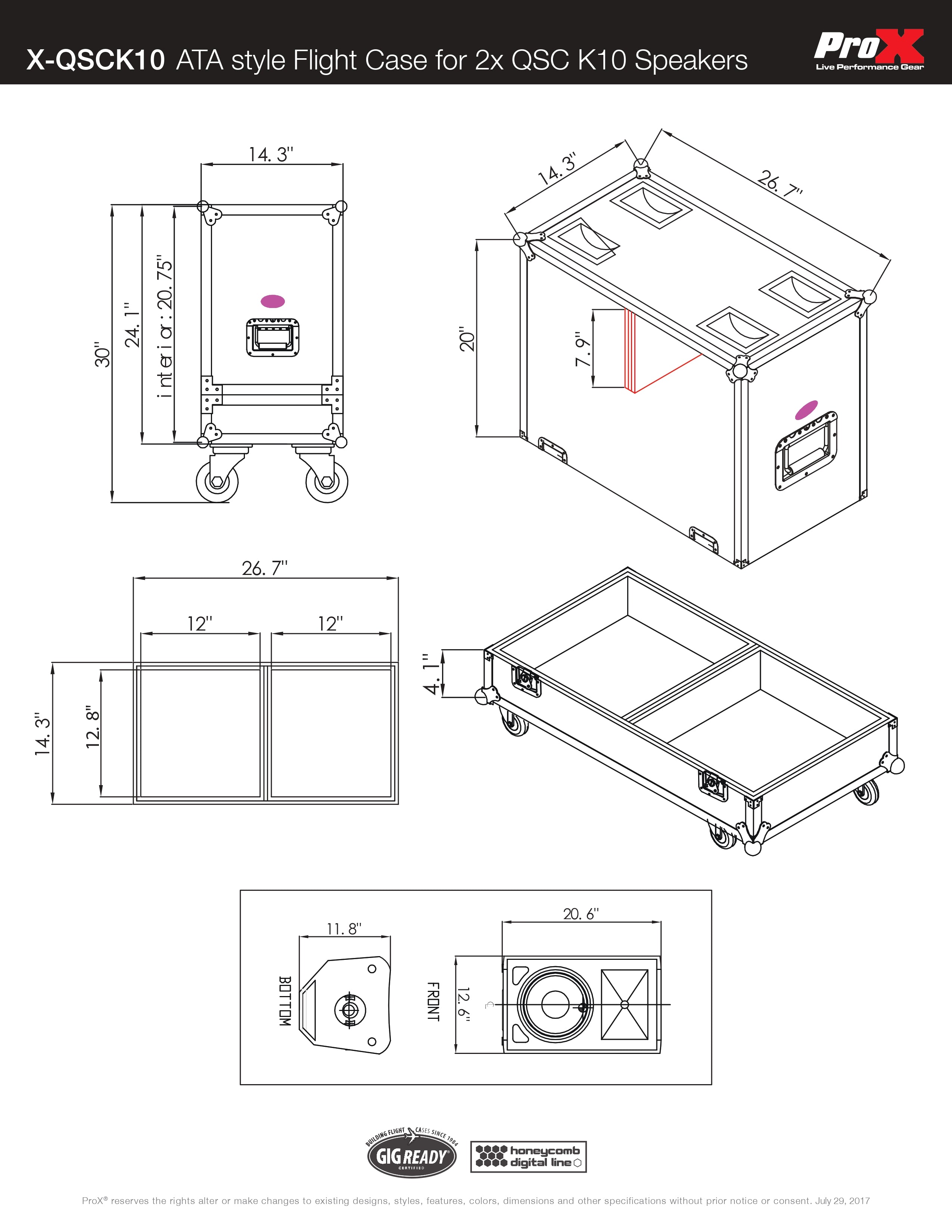 ProX ATA style Flight Case for 2x QSC K10 or K10.2 Speakers