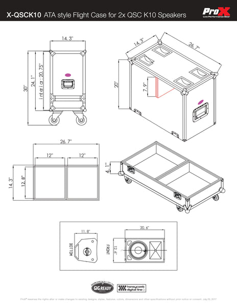ProX ATA style Flight Case for 2x QSC K10 or K10.2 Speakers