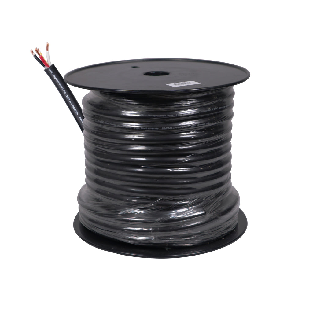 500 Ft. 12 AWG 4 Conductor Hybrid Passive Speaker Wire Bulk Cable Spool Black