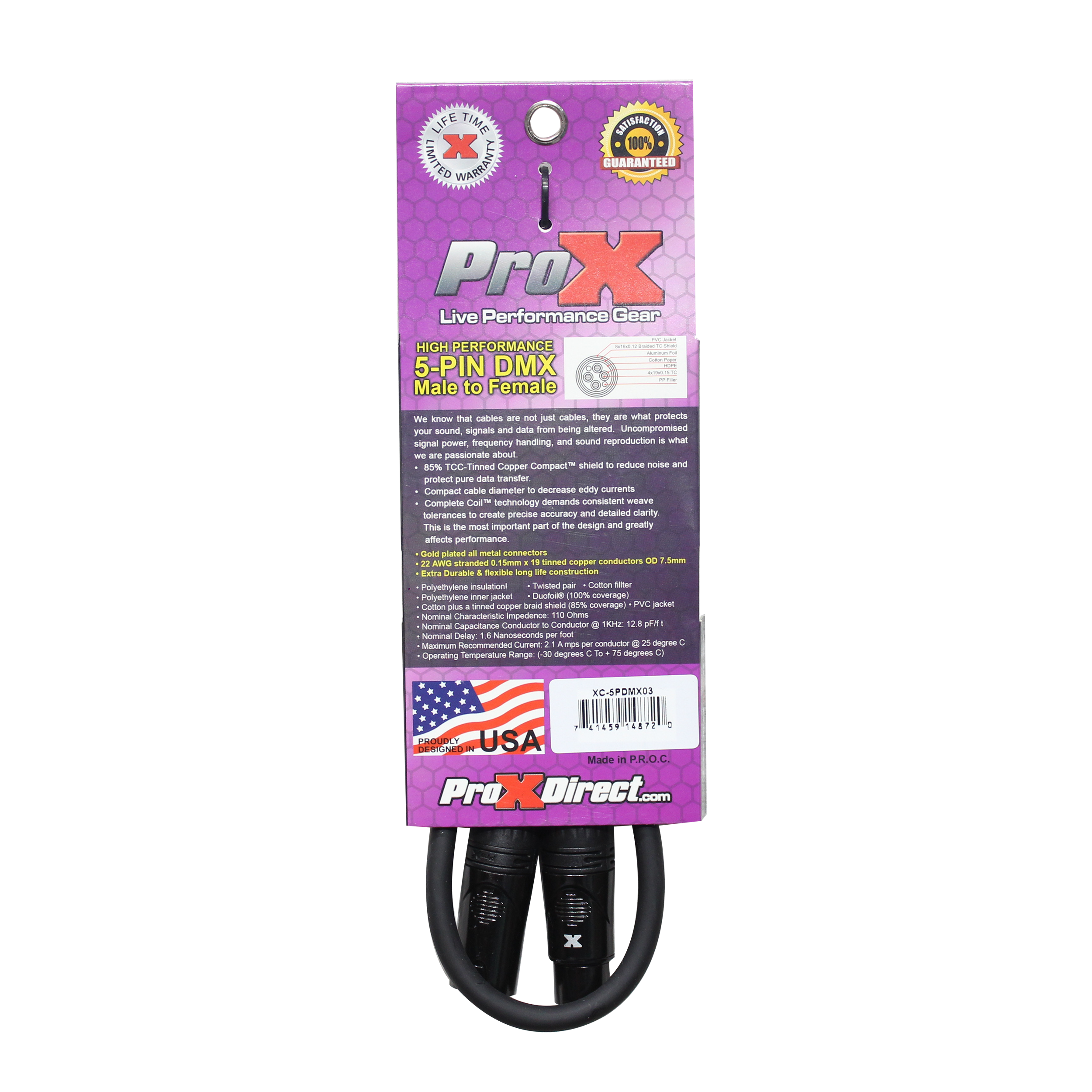 3 Ft. DMX XLR5-M to XLR5-F High Performance Cable