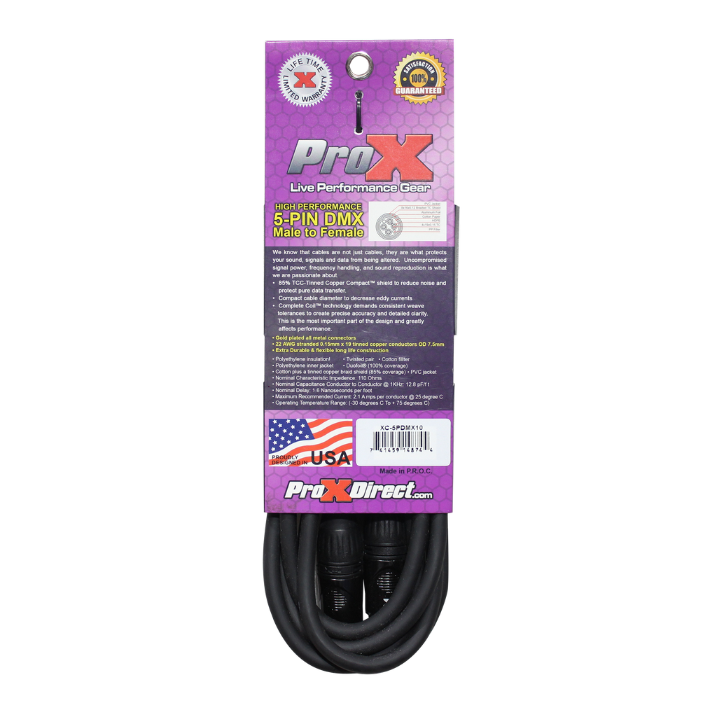 10 Ft. DMX XLR5-M to XLR5-F High Performance Cable