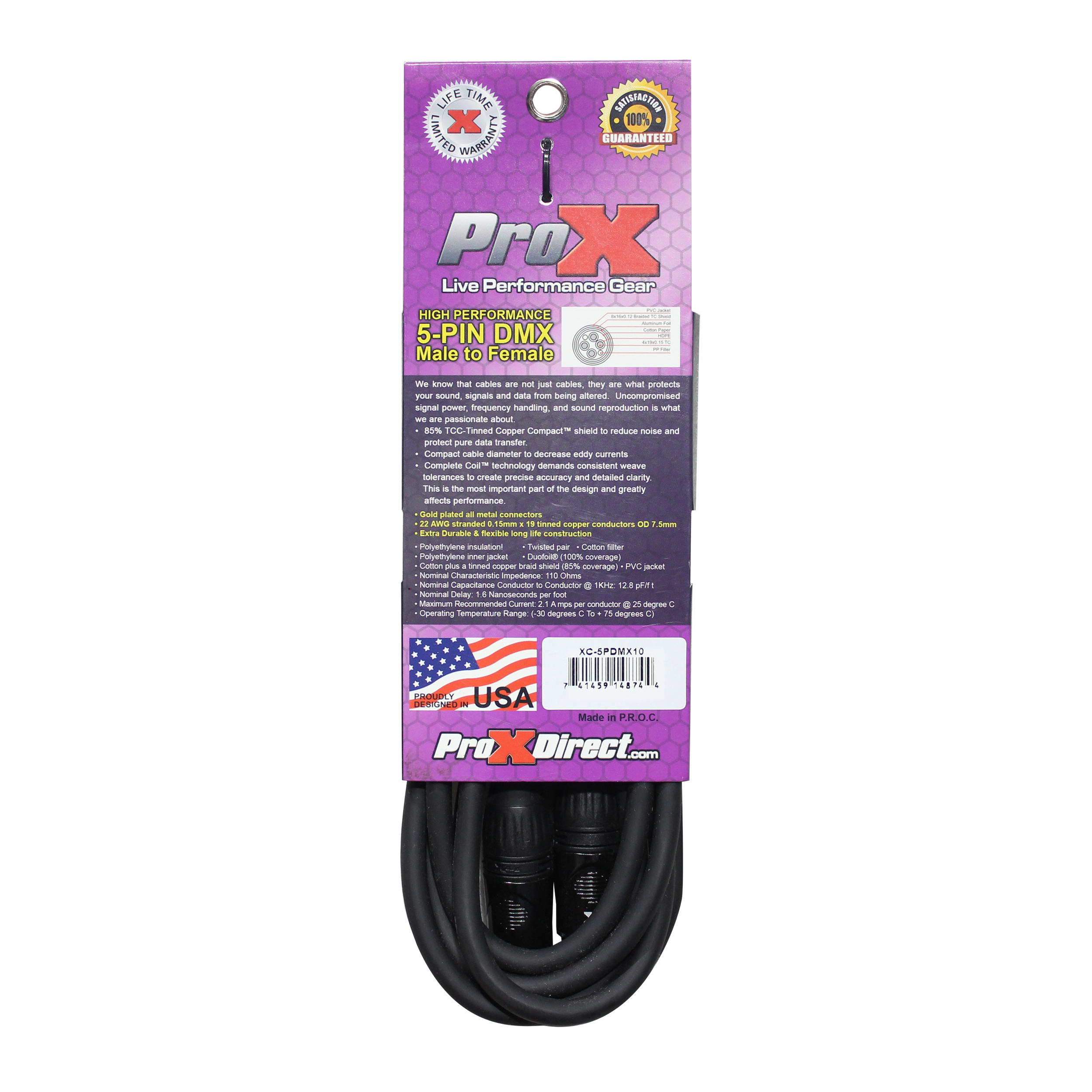 10 Ft. DMX XLR5-M to XLR5-F High Performance Cable