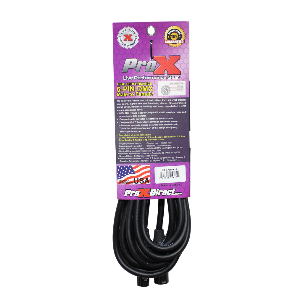 25 Ft. DMX XLR5-M to XLR5-F High Performance Cable