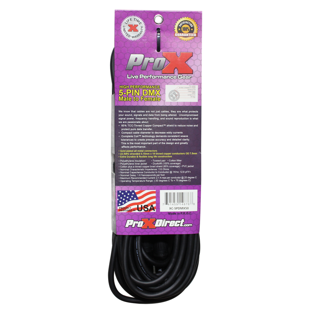 50 Ft. DMX XLR5-M to XLR5-F High Performance Cable