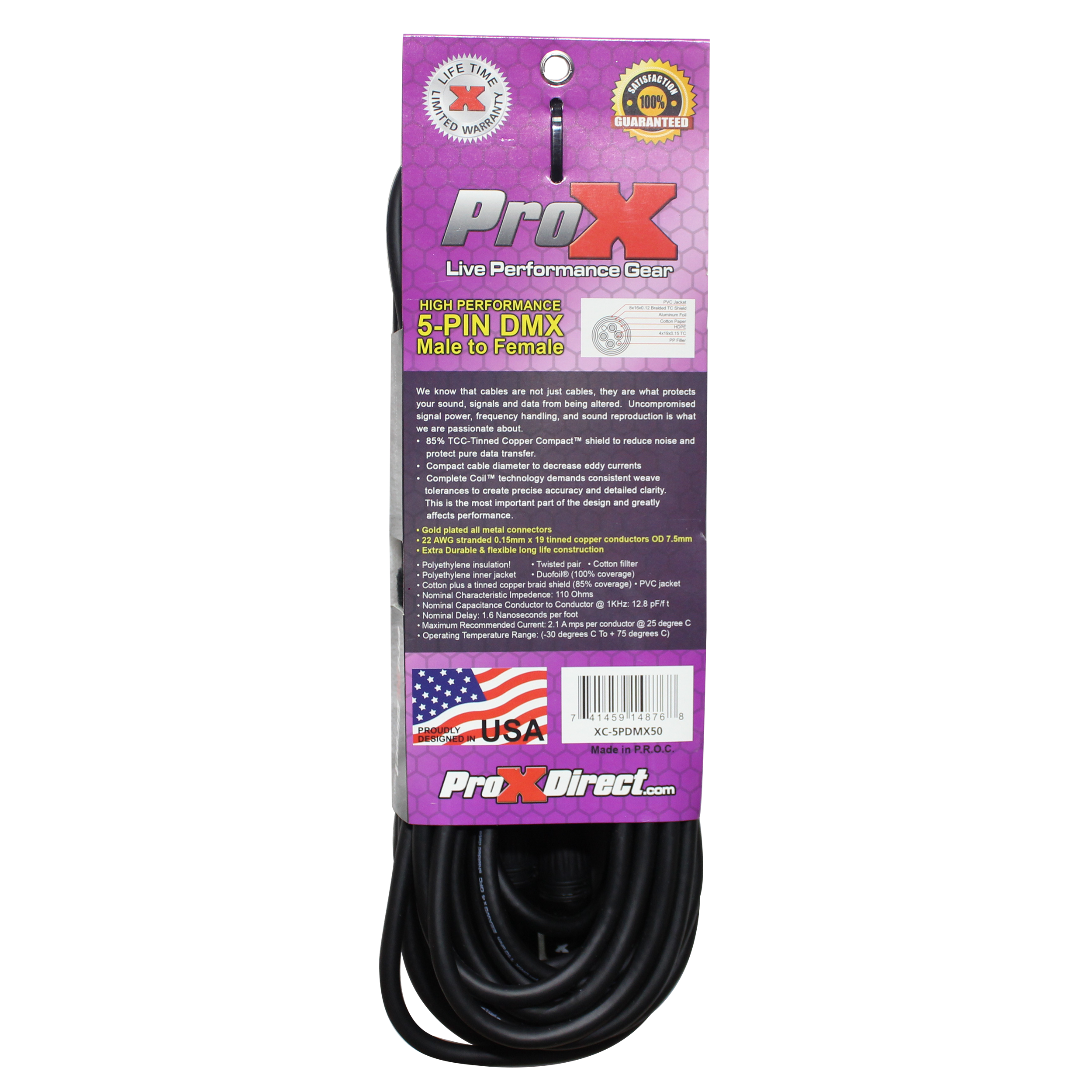 50 Ft. DMX XLR5-M to XLR5-F High Performance Cable