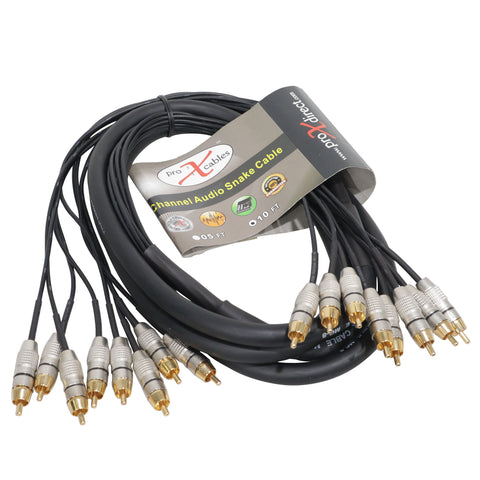 10' FT Premium 8 Channel Snake 8x RCA Male to 8x RCA Male Cable