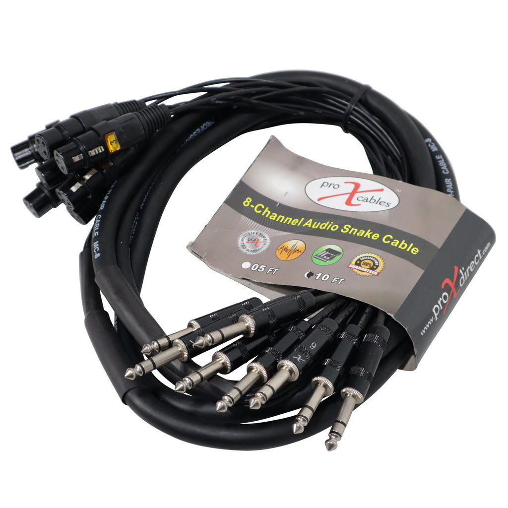 10' Ft High Performance 8-Channel Snake Cable XLR-F to 1/4" TRS Balanced Audio Cable