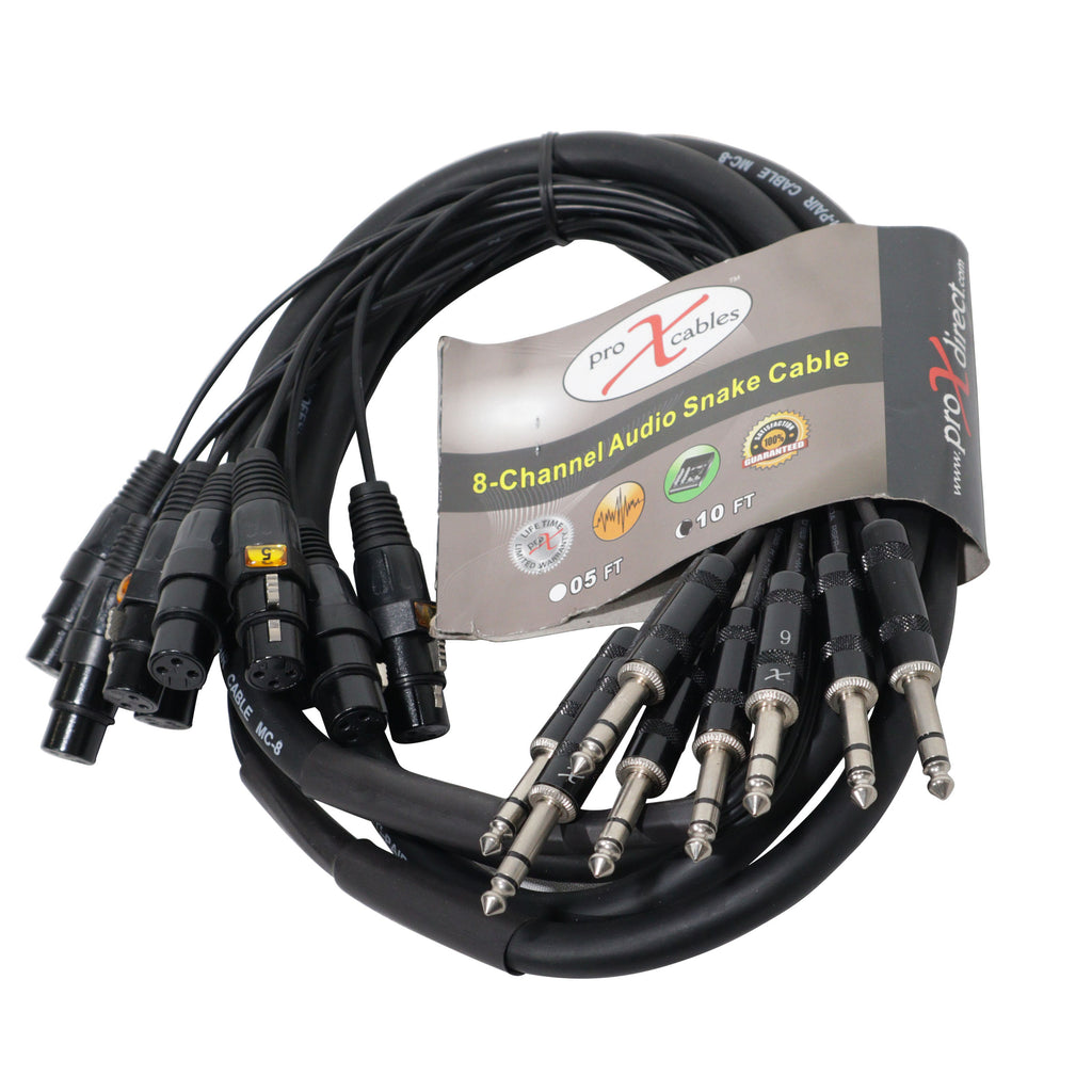10' Ft High Performance 8-Channel Snake Cable XLR-F to 1/4" TRS Balanced Audio Cable