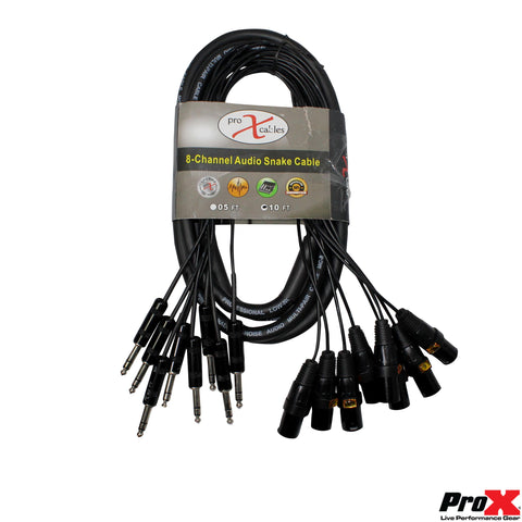 10' Ft High-Performance 8-Channel Snake Cable XLR-M TO 1/4