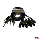 10' Ft High-Performance 8-Channel Snake Cable XLR-M TO 1/4" TRS Balanced Audio Cable