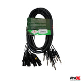 10' Ft High-Performance 8-Channel Snake Cable XLR-M TO 1/4" TRS Balanced Audio Cable