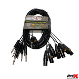 10' Ft High-Performance 8-Channel Snake Cable XLR-M TO 1/4" TRS Balanced Audio Cable