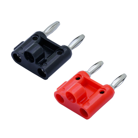 Pair of Black Red Banana Speaker Connector Plugs Set Screw Mounts