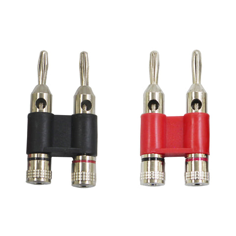 Pair of Black Red Banana Speaker Connector Plugs Thumb Screw Fastening Mounts