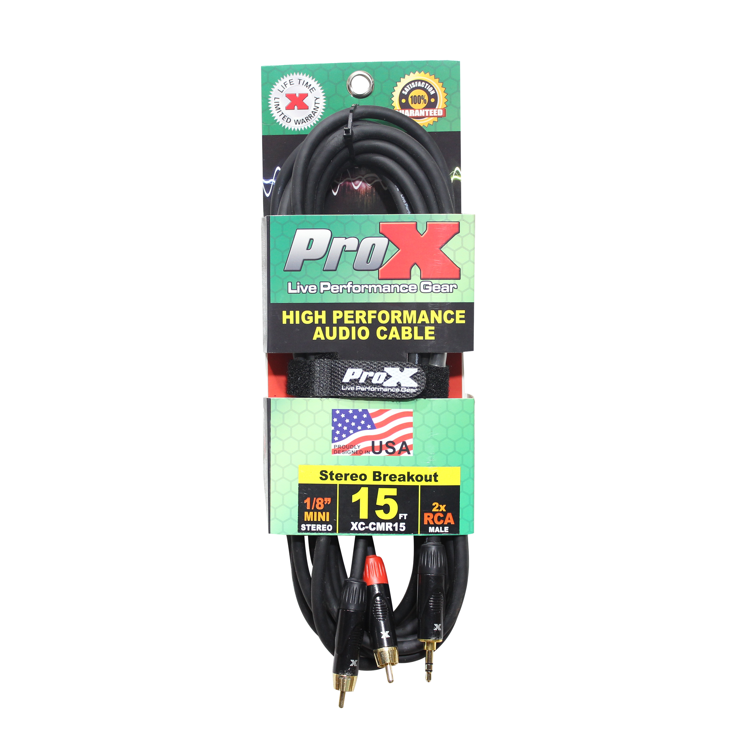 15' Ft High Performance 3.5mm 1/8” Mini TRS to Dual RCA-M Unbalanced Y-Cable
