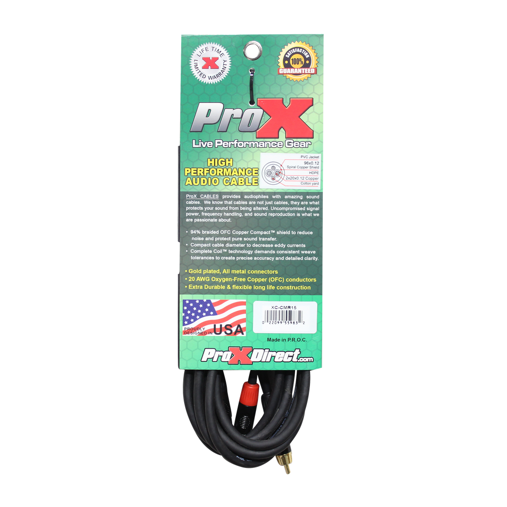 15' Ft High Performance 3.5mm 1/8” Mini TRS to Dual RCA-M Unbalanced Y-Cable
