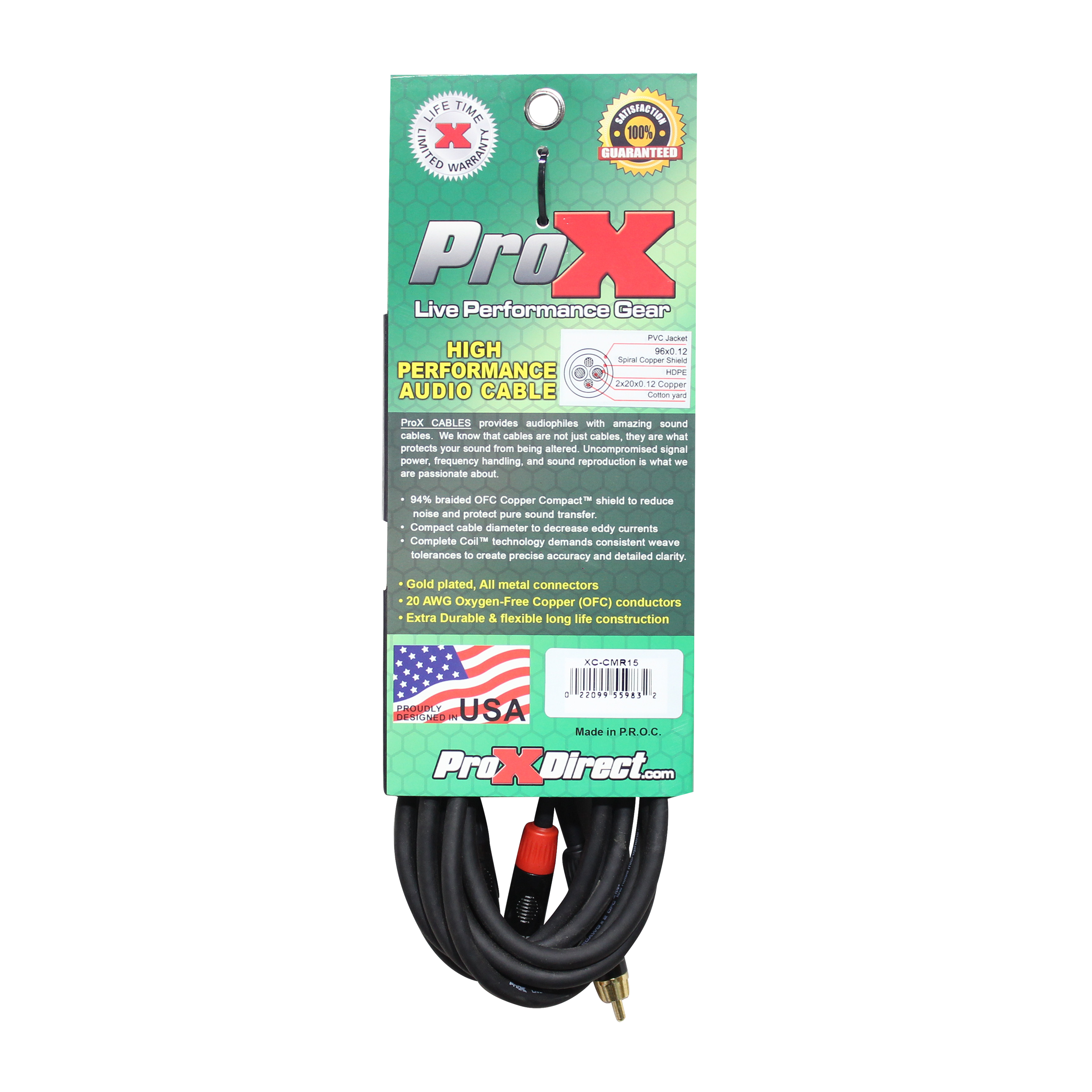 15' Ft High Performance 3.5mm 1/8” Mini TRS to Dual RCA-M Unbalanced Y-Cable