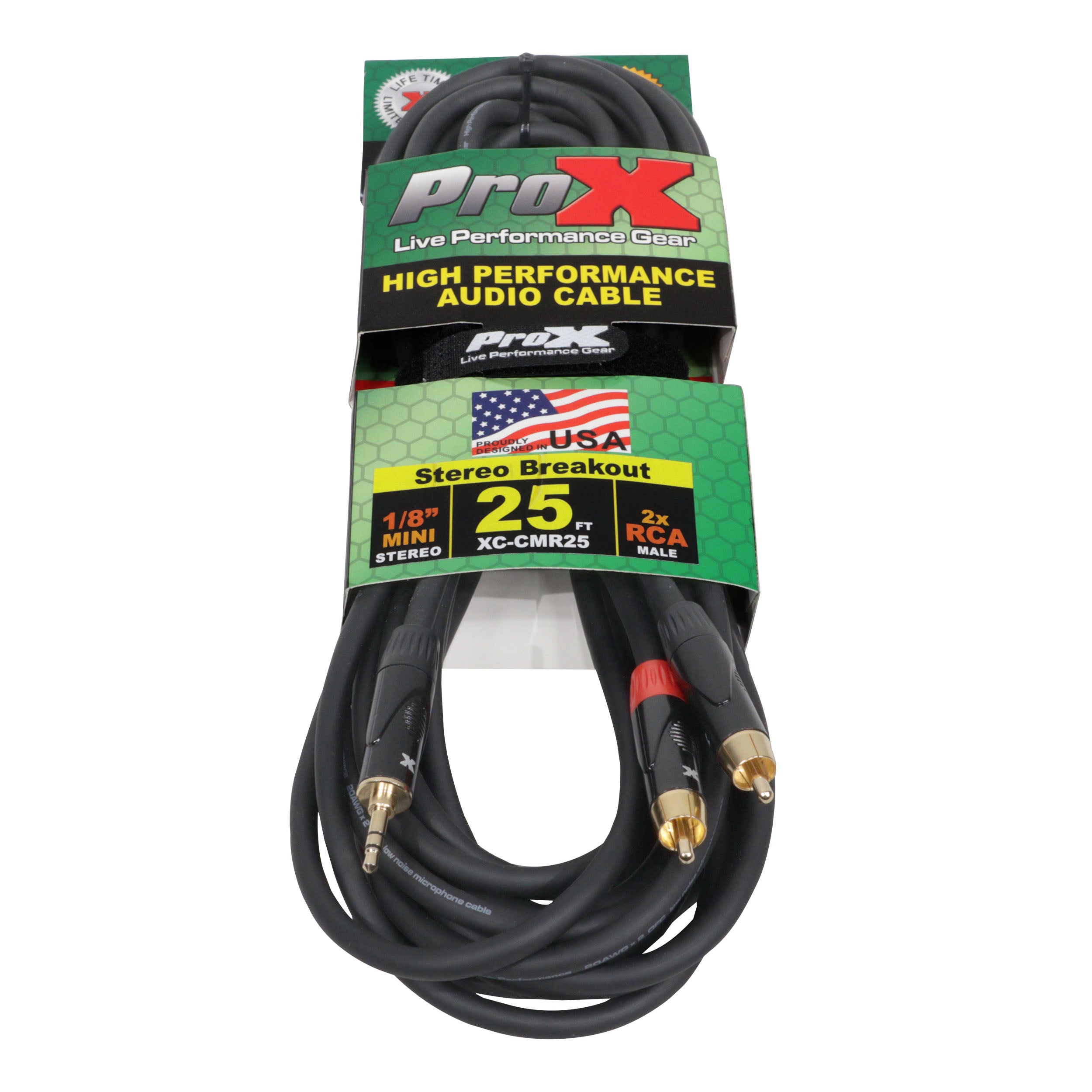 25' Ft High Performance 3.5mm 1/8” Mini TRS to Dual RCA-M Unbalanced Y-Cable