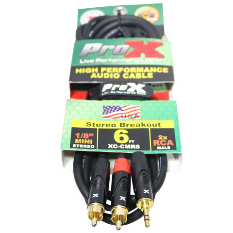 6' Ft High Performance 3.5mm 1/8” Mini TRS to Dual RCA-M Unbalanced Y-Cable