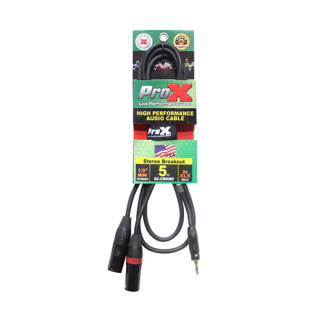 5 Ft. 3.5mm Mini TRS-M to Dual XLR3-M High Performance Audio Y Cable