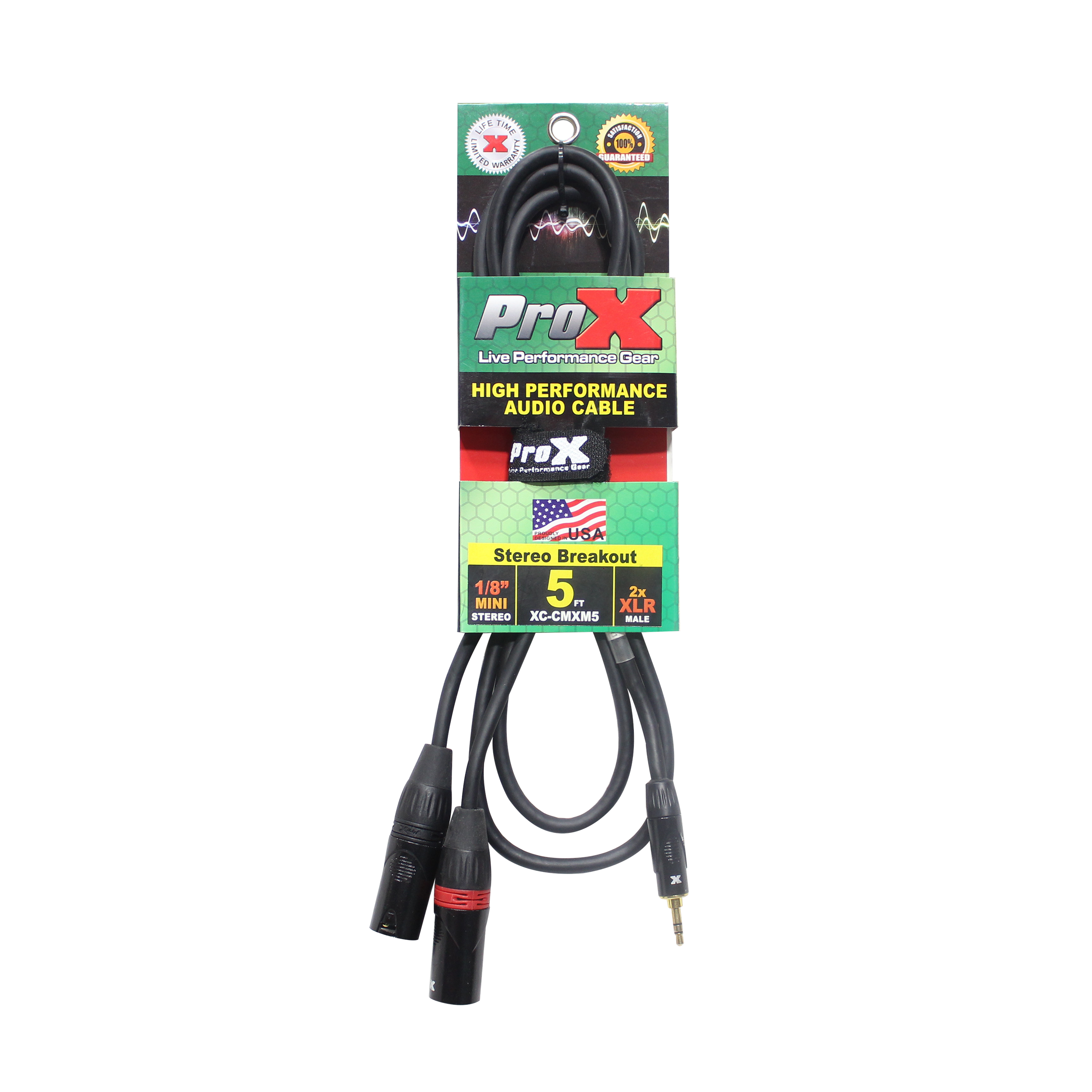 5 Ft. 3.5mm Mini TRS-M to Dual XLR3-M High Performance Audio Y Cable