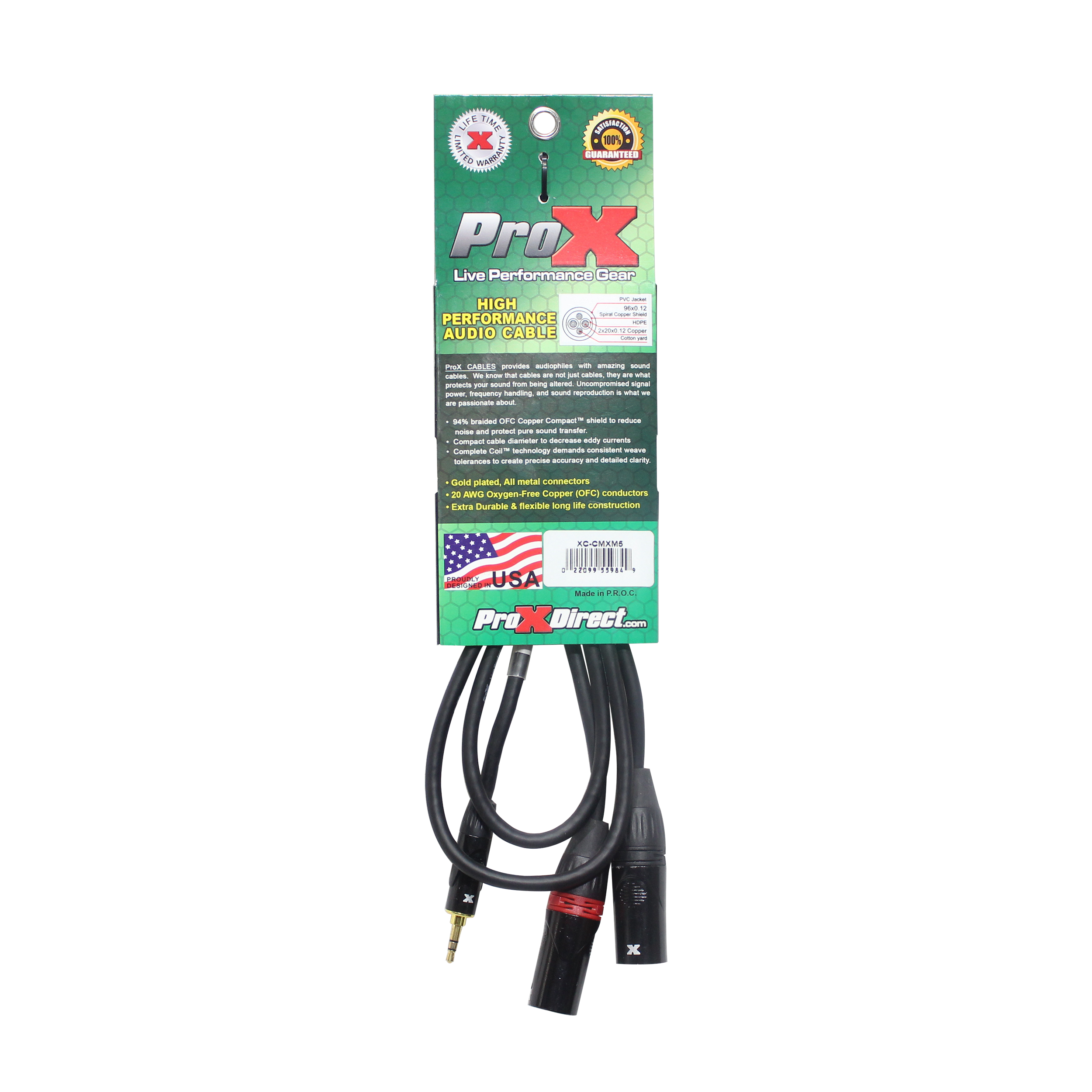 5 Ft. 3.5mm Mini TRS-M to Dual XLR3-M High Performance Audio Y Cable