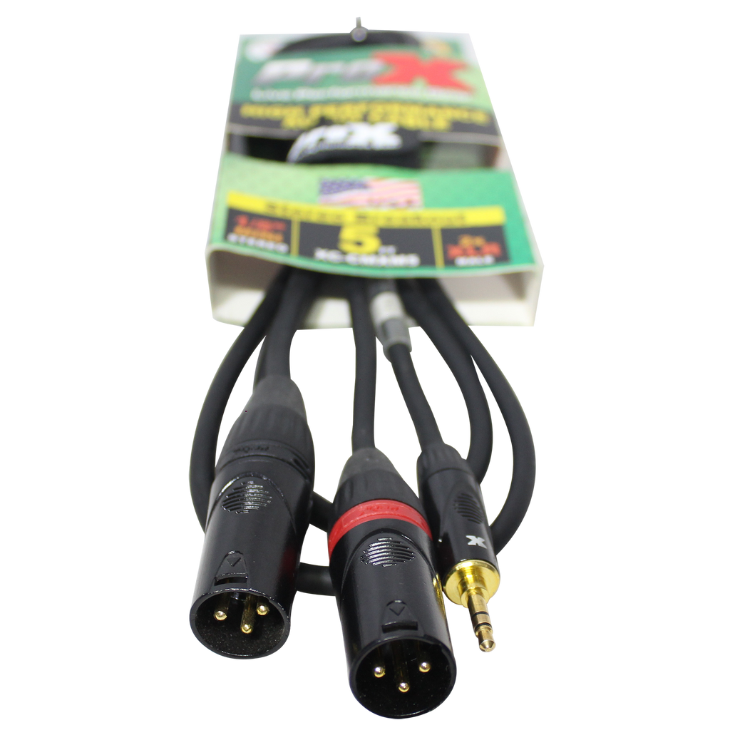 5 Ft. 3.5mm Mini TRS-M to Dual XLR3-M High Performance Audio Y Cable