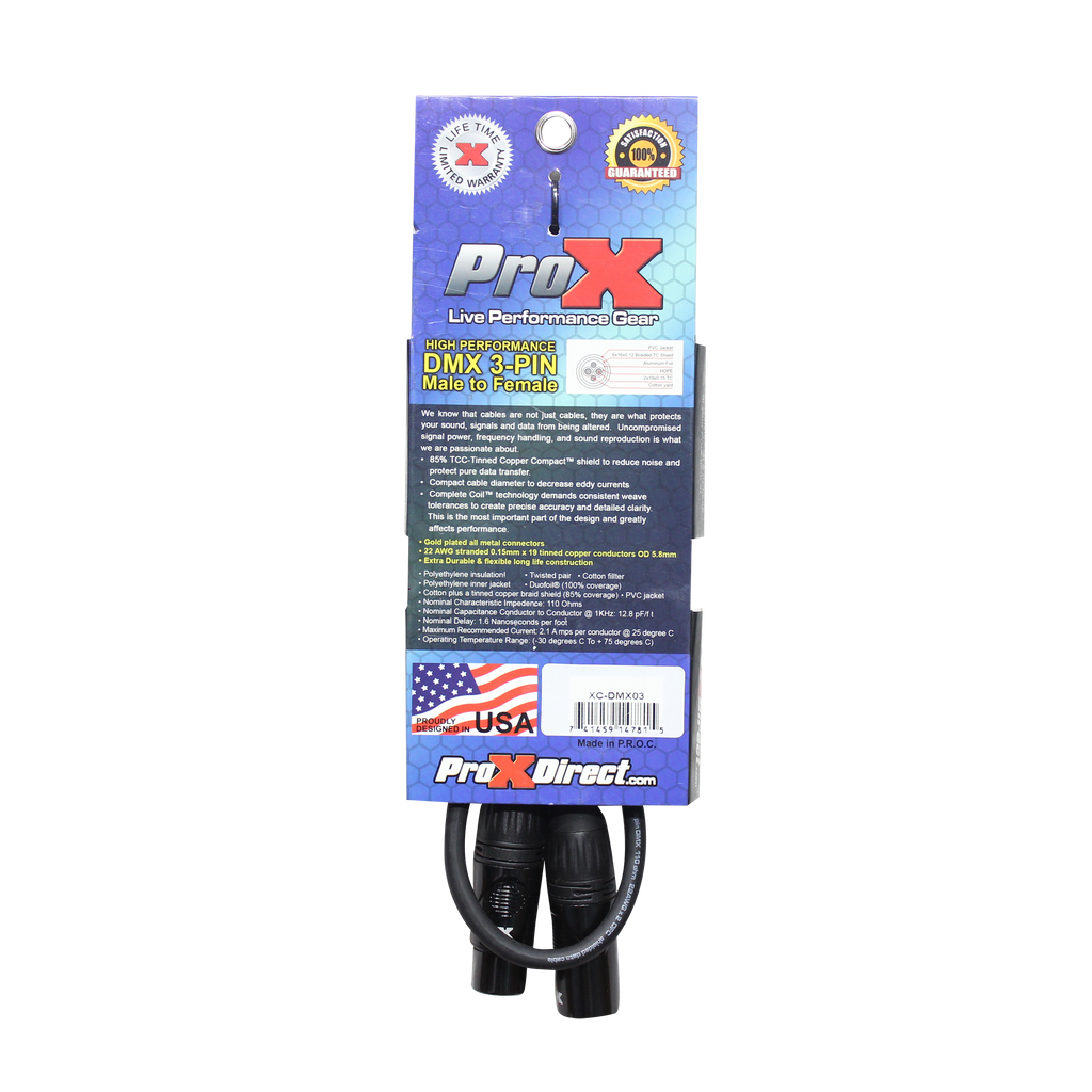 3 Ft. High Performance DMX Male 3-Pin to DMX Female 3-Pin Coupler Patch Cable