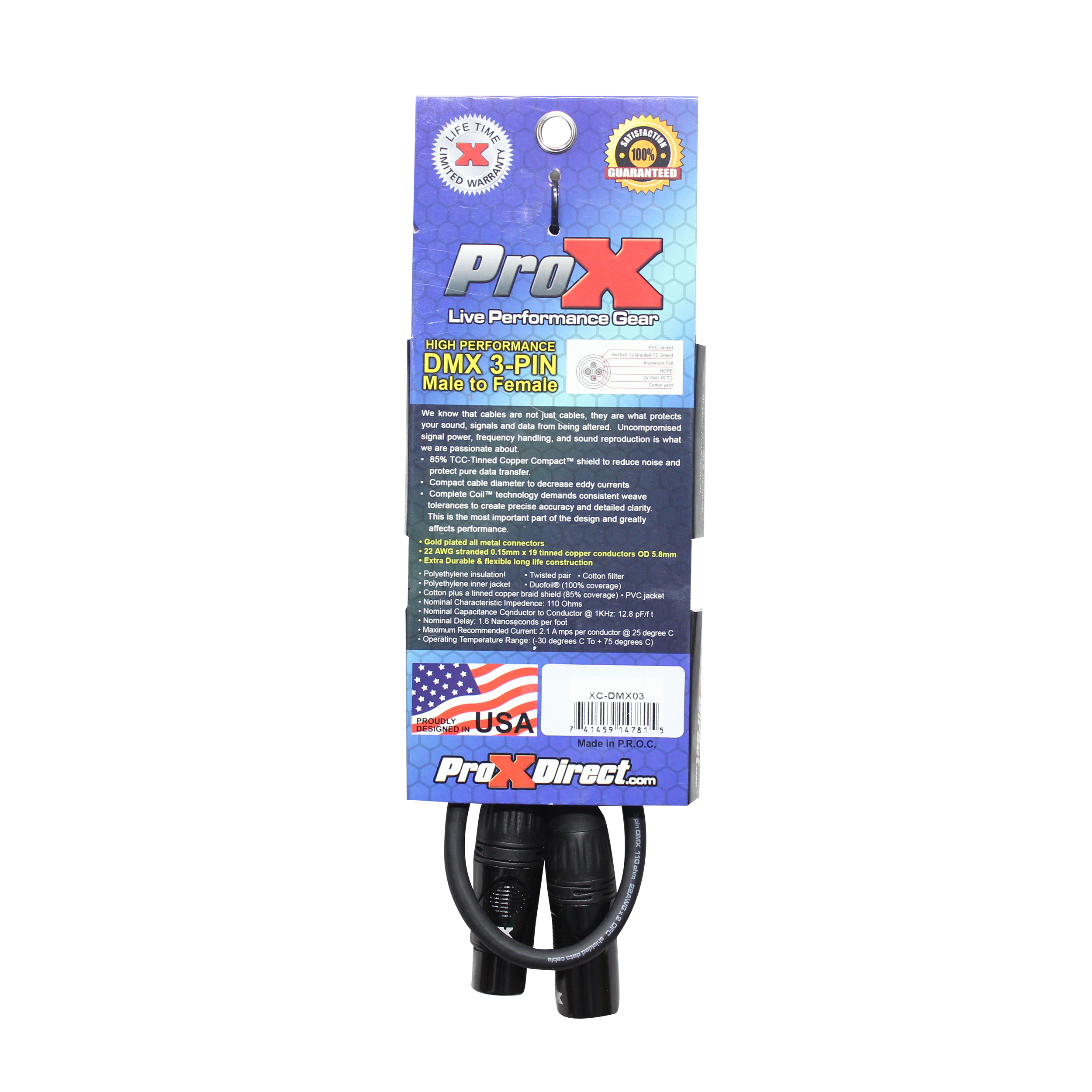 3 Ft. High Performance DMX Male 3-Pin to DMX Female 3-Pin Coupler Patch Cable