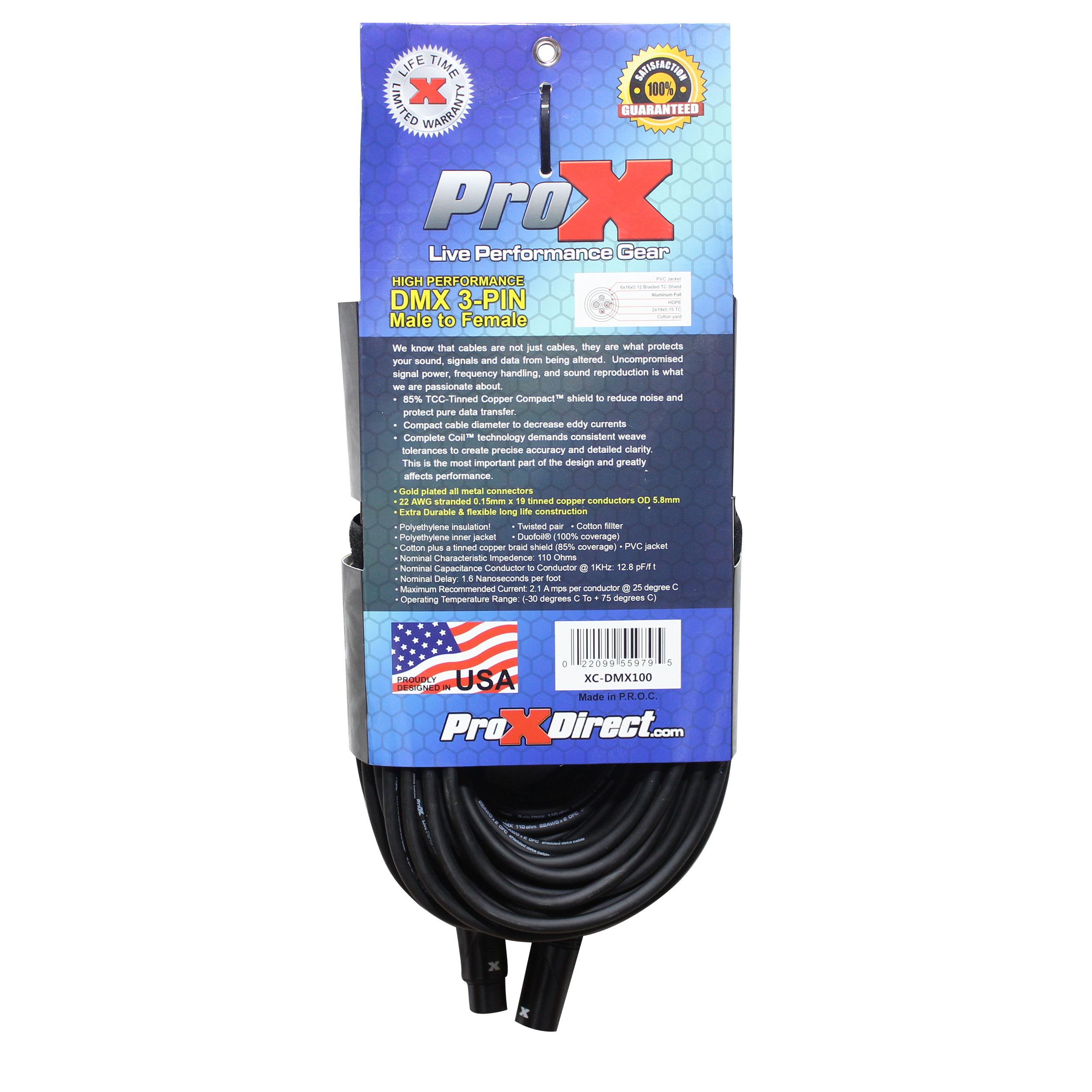 100 Ft. High Performance DMX Male 3-Pin to DMX Female 3-Pin Coupler Patch Cable