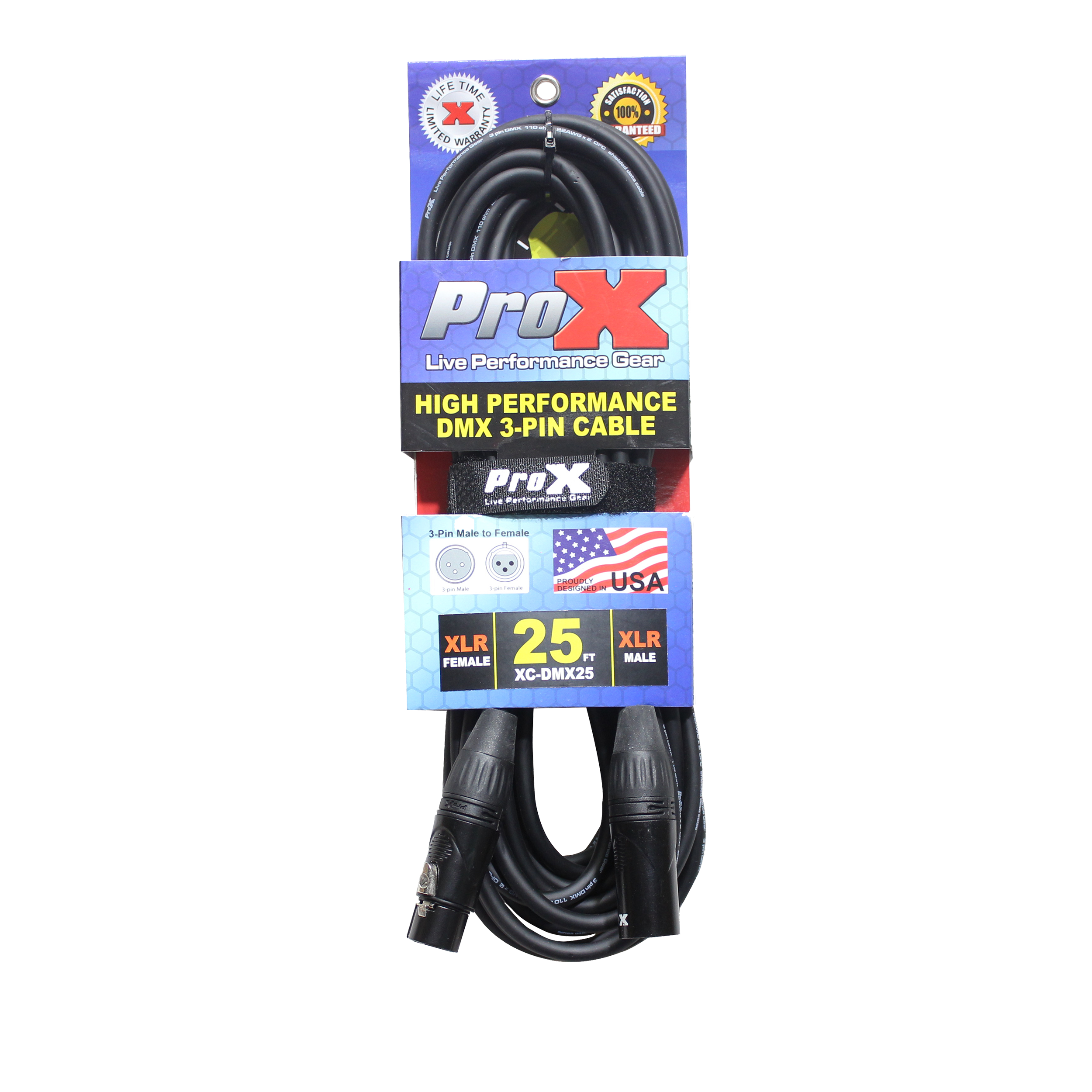 25 Ft. High Performance DMX Male 3-Pin to DMX Female 3-Pin Coupler Patch Cable