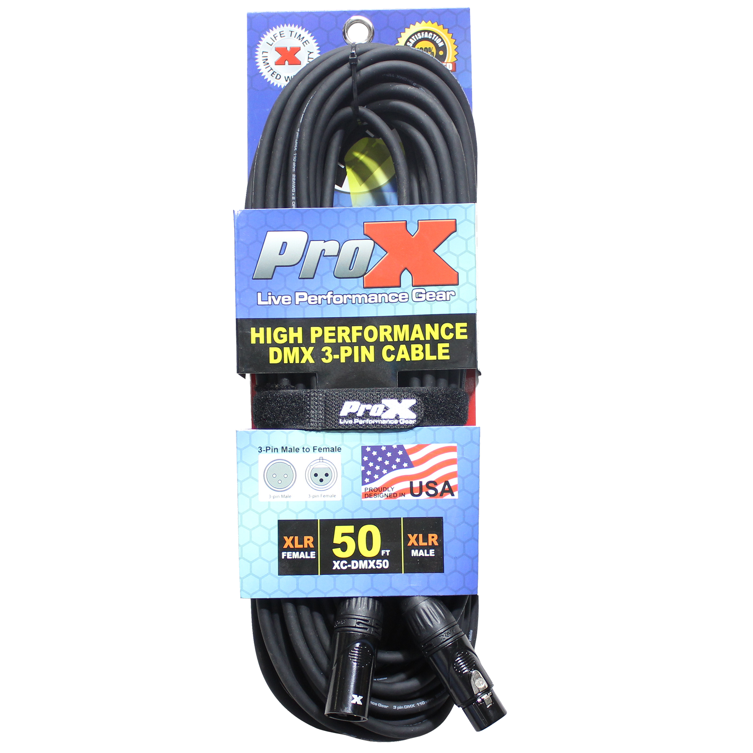 50 Ft. High Performance DMX Male 3-Pin to DMX Female 3-Pin Cable