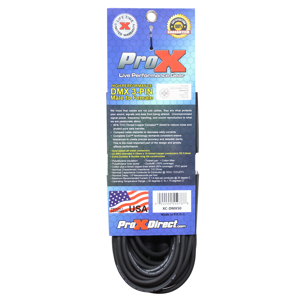50 Ft. High Performance DMX Male 3-Pin to DMX Female 3-Pin Cable