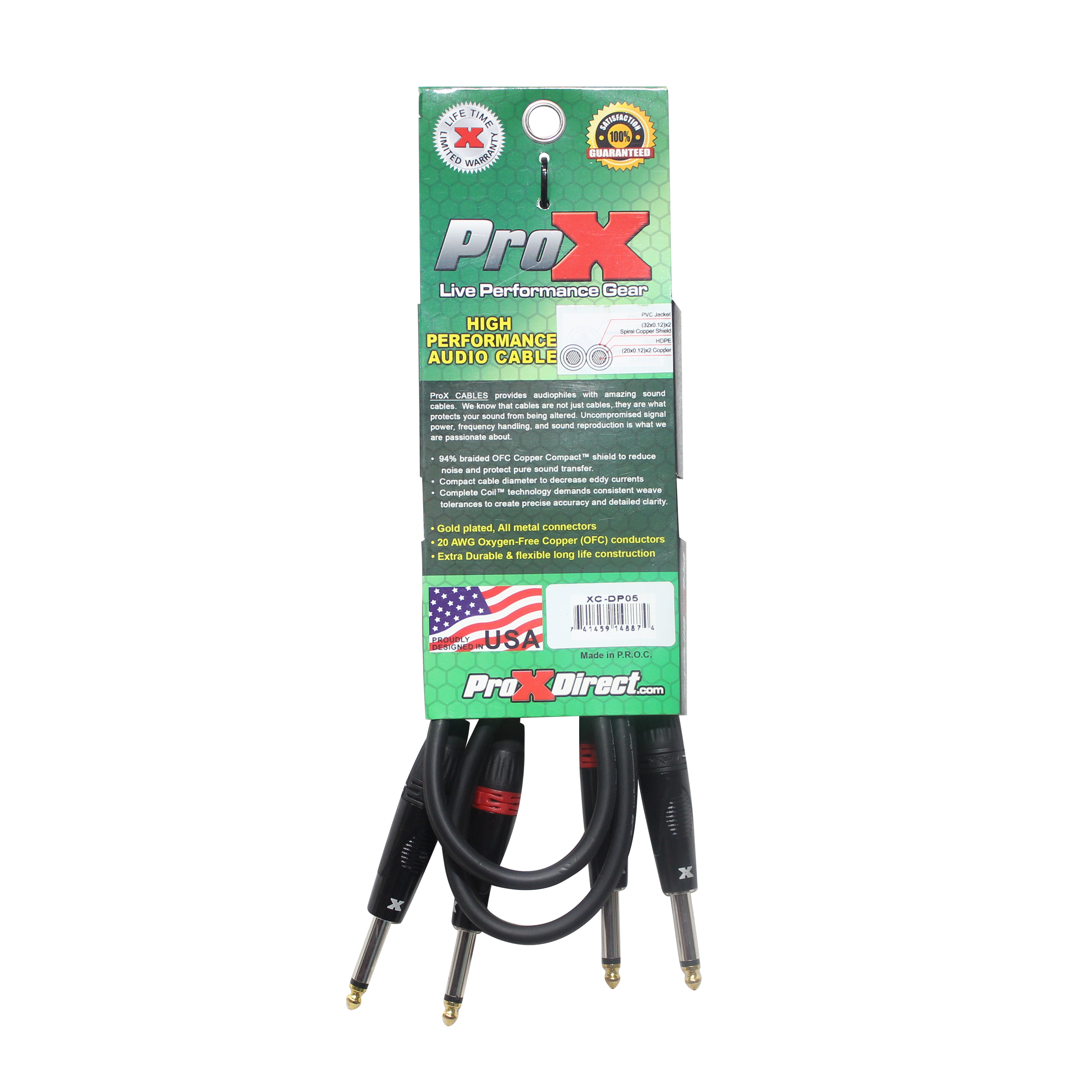 5' Ft. High Performance 1/4” TS Male to Dual 1/4” TS Male Unbalanced Audio Cable