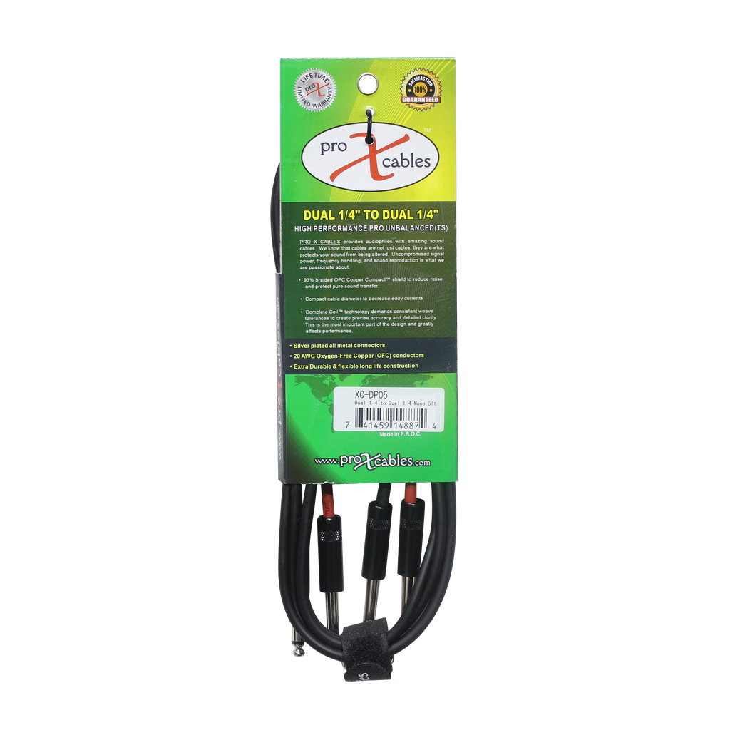 5' Ft. High Performance 1/4” TS Male to Dual 1/4” TS Male Unbalanced Audio Cable