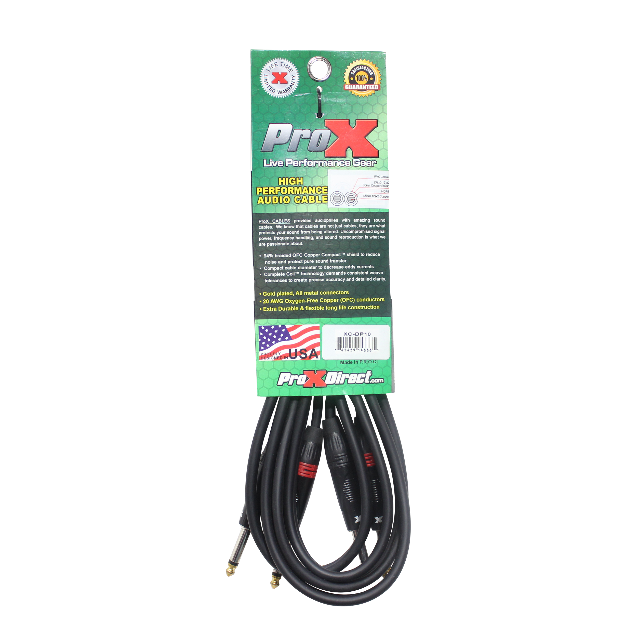 10' Ft. High Performance 1/4” TS Male to Dual 1/4” TS Male Unbalanced Audio Cable