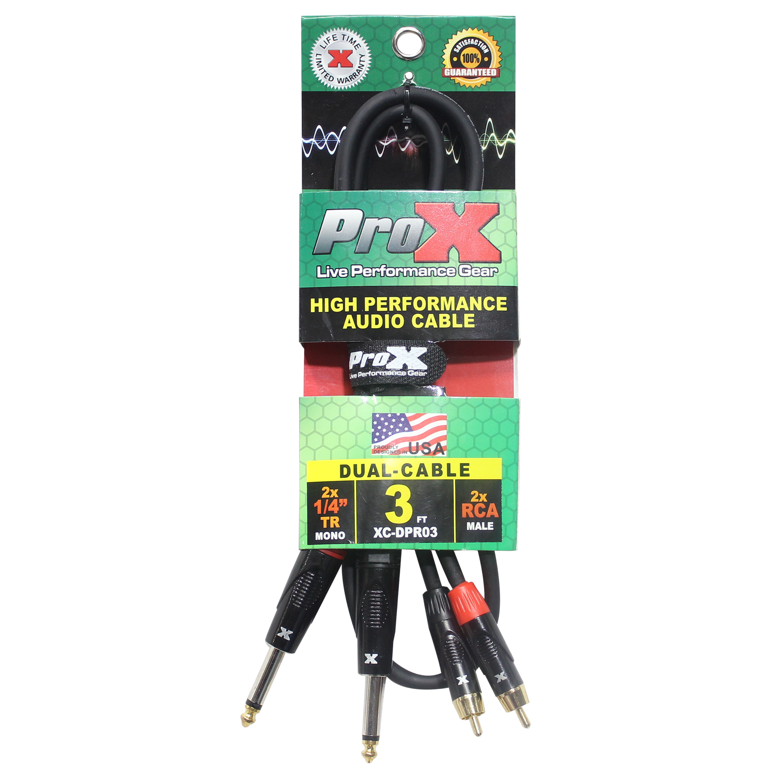 3' Ft. High Performance 1/4” Male TS to Dual RCA Male Unbalanced Audio Cable
