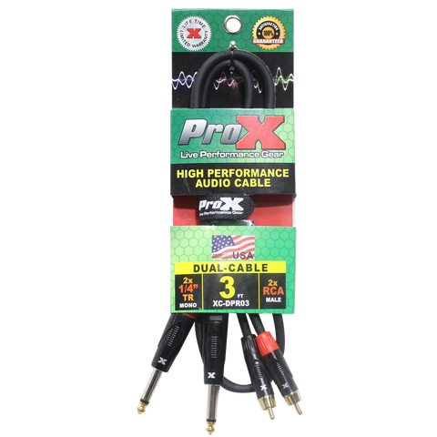 3' Ft. High Performance 1/4” Male TS to Dual RCA Male Unbalanced Audio Cable