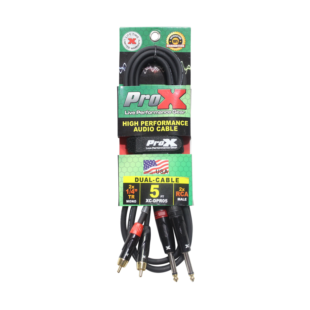 5' Ft. High Performance 1/4” Male TS to Dual RCA Male Unbalanced Audio Cable